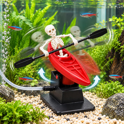 Petzlifeworld Dancing Skeleton Kayak Aquarium Ornament with Moving Rowing Action – Random Colour Fish Tank Decoration with Paddle & Stable Base