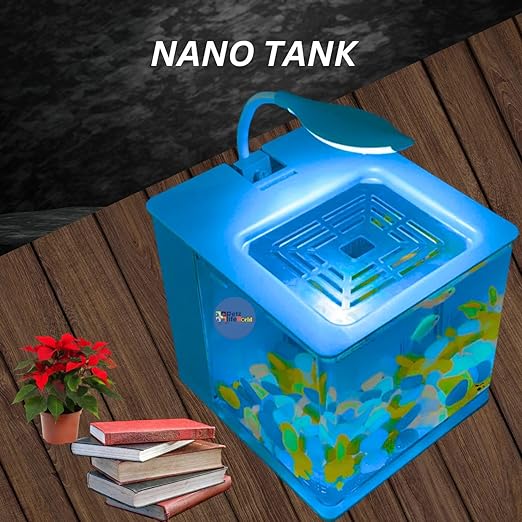Petzlifeworld BL-06 Compact Acrylic Fish Aquarium Tank with Internal Back Filter and USB Leafy Type LED Light for Home or Office Desktop (2.5-Liter Capcity, Color Vay Vary)