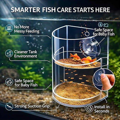petzlifeworld  M65 Transparent Fish Feeding Chamber Aquarium Feeding Ring with Suction Cup | Prevents Food Waste & Keeps Tank Clean | Ideal for Betta, Guppy & Community Fish Tanks