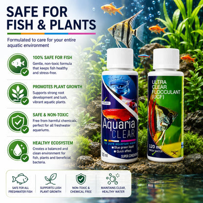 PetzlifeworldAquatic Remedies Aquarium Fish Tank Water Clarifier | Quickly Removes Cloudiness | Makes Crystal Clear Fish Tanks (Aqua Clear 120Ml+Ucf 120 Ml Combopack 2 * 120-240Ml)