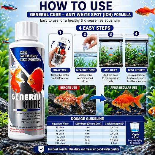 petzlifeworld Aquatic Remedies  General Cure Fish Care with Anti White Spot Formula for Freshwater Fish | Safe for All Aquatic Animals