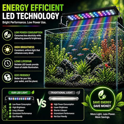 petzlifeworld Aquarium LED Light | Ultra Slim 1cm Design | Extendable Brackets | Waterproof Light for Freshwater & Saltwater | Energy Efficient Full Spectrum Lighting