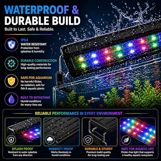 petzlifeworld Aquarium LED Light | Ultra Slim 1cm Design | Extendable Brackets | Waterproof Light for Freshwater & Saltwater | Energy Efficient Full Spectrum Lighting