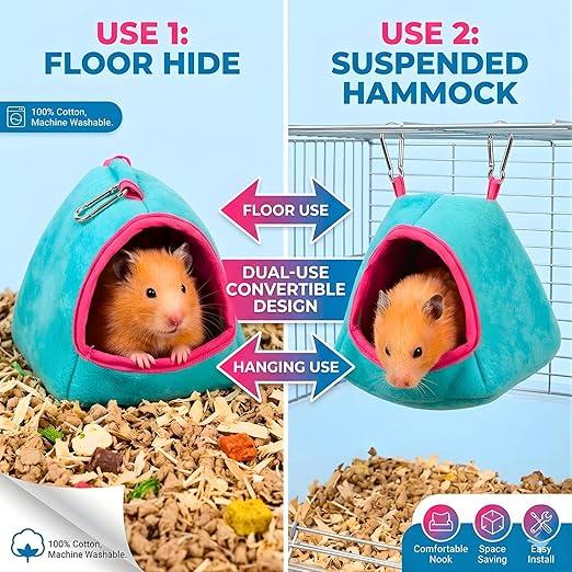Petzlifeworld Warm Hamster Hideout Hanging Hammock Bed | Cozy Plush Sleeping Nest for Small Pets | Chew-Resistant Soft Pouch for Dwarf Hamster, Gerbil, Rat, Hedgehog & Sugar Glider