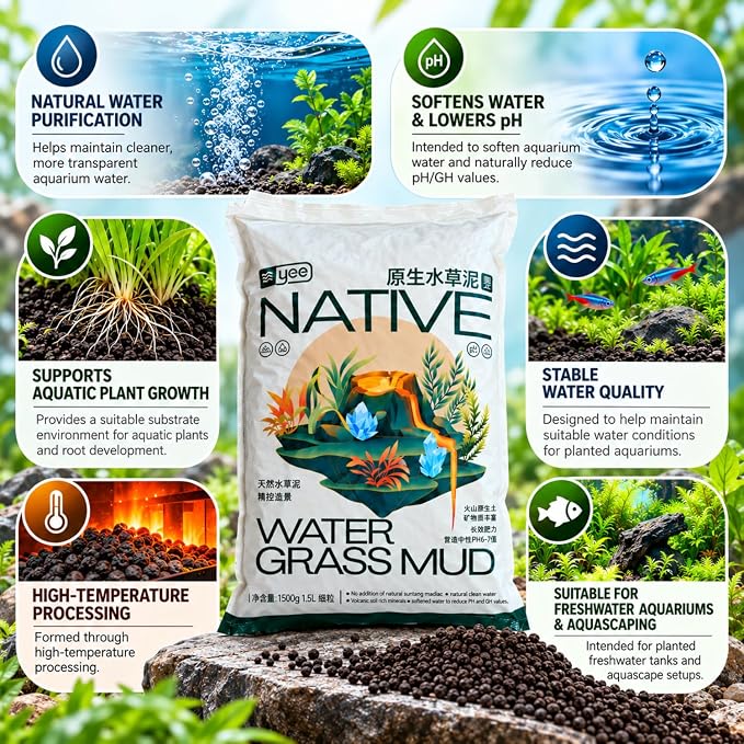 YEE    0.5L, 1.5L &amp; 3L Native Aqua Soil for Planted Aquariums | Premium Nutrient-Rich Substrate for Aquatic Plants, Shrimp & Freshwater Fish | pH Buffering 6.0–7.0 | Low Dust Granules