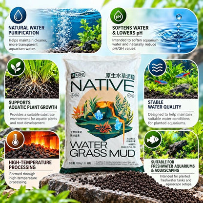 YEE    0.5L, 1.5L &amp; 3L Native Aqua Soil for Planted Aquariums | Premium Nutrient-Rich Substrate for Aquatic Plants, Shrimp & Freshwater Fish | pH Buffering 6.0–7.0 | Low Dust Granules