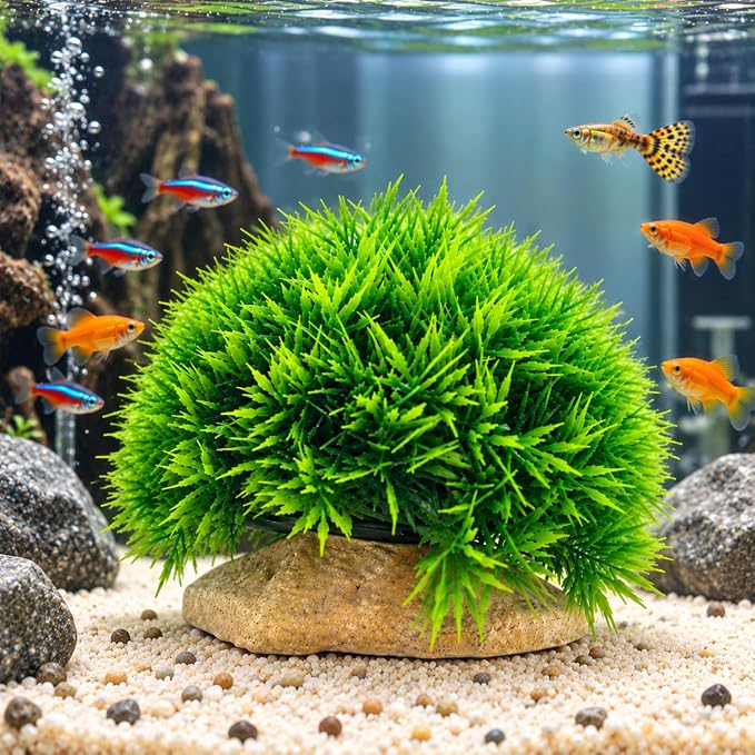 Petzlifeworld Artificial Aquarium Grass Plant with Stone Base | Green Fish Tank Decoration