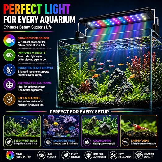 petzlifeworld Aquarium LED Light | Ultra Slim 1cm Design | Extendable Brackets | Waterproof Light for Freshwater & Saltwater | Energy Efficient Full Spectrum Lighting