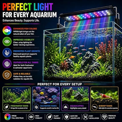 petzlifeworld Aquarium LED Light | Ultra Slim 1cm Design | Extendable Brackets | Waterproof Light for Freshwater & Saltwater | Energy Efficient Full Spectrum Lighting