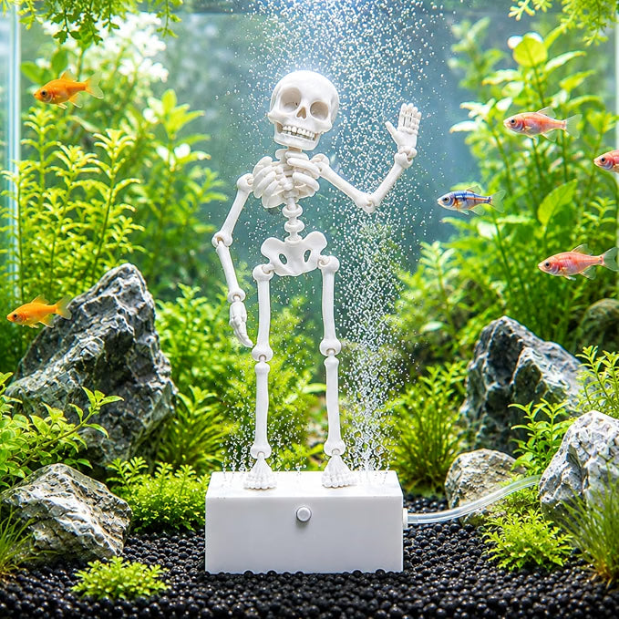 Petzlifeworld 3D Printed Dancing Skeleton Aquarium Ornament – White & Black Variations | Bubble-Activated Moving Fish Tank Decoration with Air Tube Connection & Stable Base