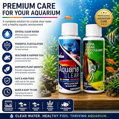 PetzlifeworldAquatic Remedies Aquarium Fish Tank Water Clarifier | Quickly Removes Cloudiness | Makes Crystal Clear Fish Tanks (Aqua Clear 120Ml+Ucf 120 Ml Combopack 2 * 120-240Ml)