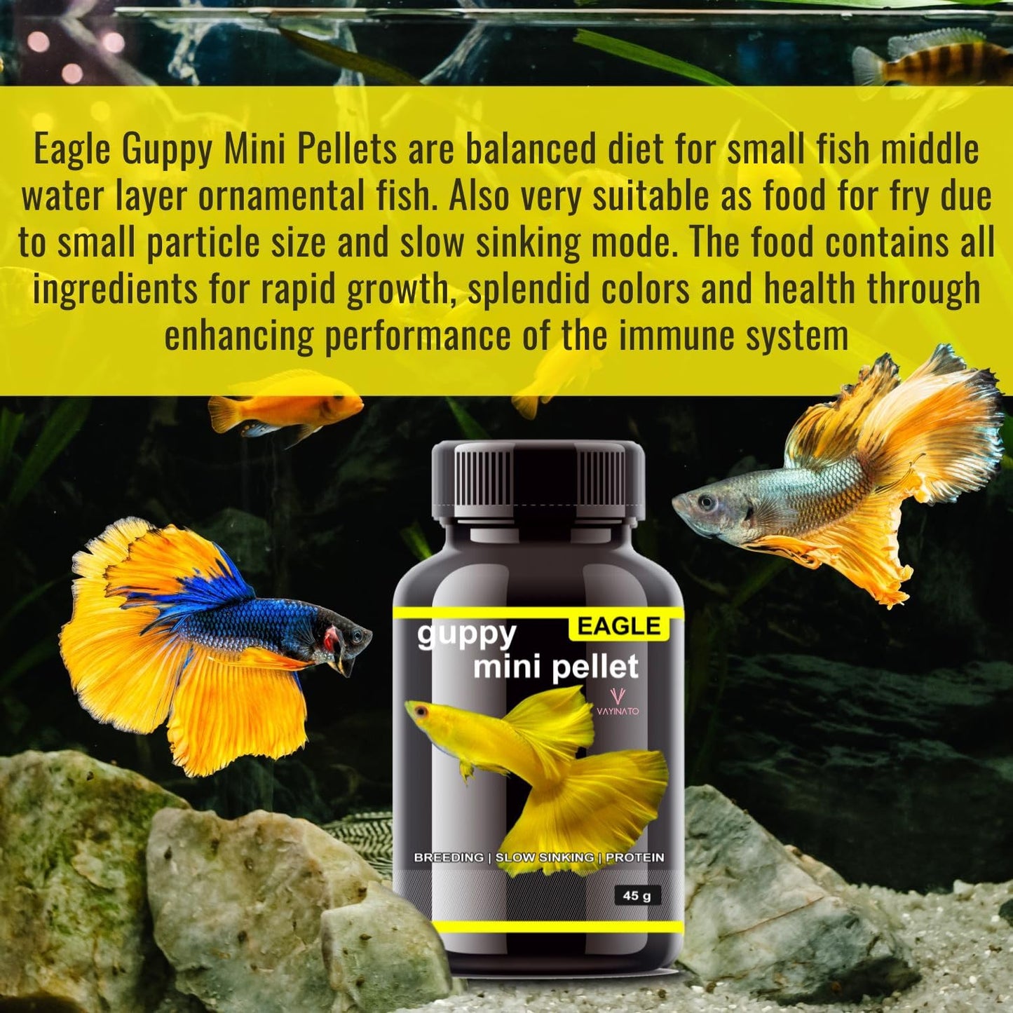 Eagle (Pack of 2 * 45g) Guppy Mini Pellet - Slow Sinking Fish Food