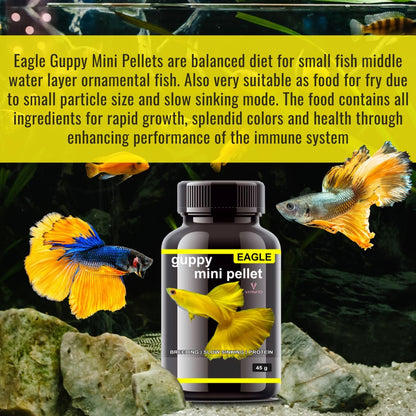 Eagle (Pack of 2 * 45g) Guppy Mini Pellet - Slow Sinking Fish Food