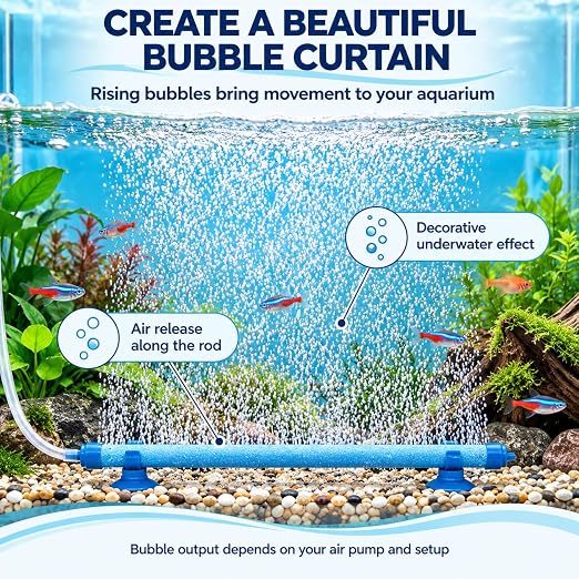 petzlifeworld 7 Inch Aquarium Bubble Wall Air Stone | Blue Diffuser Rod with Suction Cups | Glass-Mounted Bubble Curtain for Fish Tank Aeration & Decoration