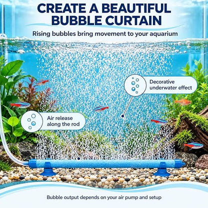 petzlifeworld 7 Inch Aquarium Bubble Wall Air Stone | Blue Diffuser Rod with Suction Cups | Glass-Mounted Bubble Curtain for Fish Tank Aeration & Decoration