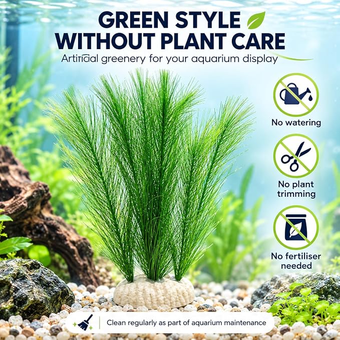 Petzlifeworld 1 Pcs Artificial Water Grass Aquarium Decoration (38 cm) Green Feather-Look Plant with Base | Simulation Aquatic Plant for Fish Tank Landscape & Aquascaping