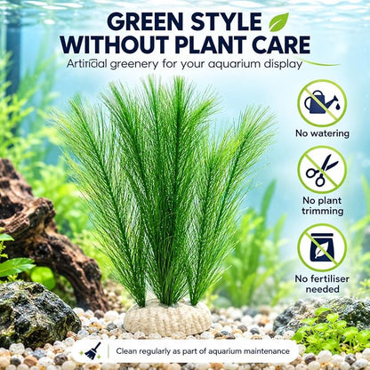 Petzlifeworld 1 Pcs Artificial Water Grass Aquarium Decoration (38 cm) Green Feather-Look Plant with Base | Simulation Aquatic Plant for Fish Tank Landscape & Aquascaping
