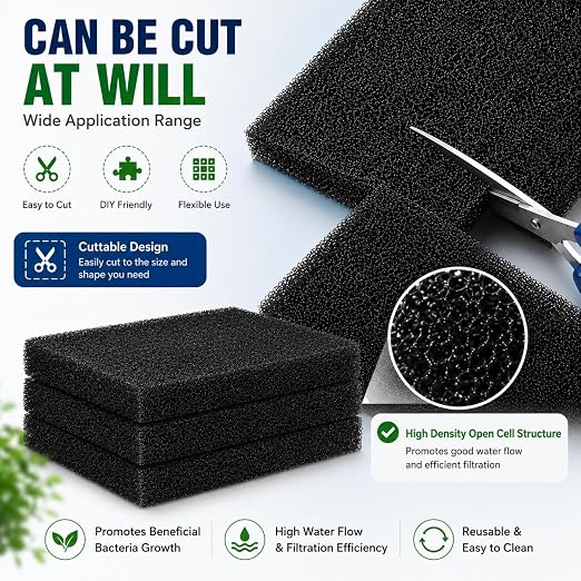Petzlifeworld  Premium Aquarium Filter Black Sponge (50 x 50 x 4 cm) | High Porosity Bio Filter Foam Sheet | Cut-to-Size Reusable Filtration for Aquariums, Koi Ponds, Hydroponics, Aquaculture & Fish Farms