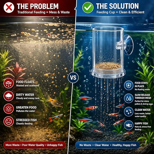 petzlifeworld Transparent Aquarium Fish Feeding Cup with Bottom Micro Mesh Net | Anti-Float Artemia Feeder for Shrimp & Baby Fish | Suction Cup Feeding Station for Micro Pellets & Powder Feed