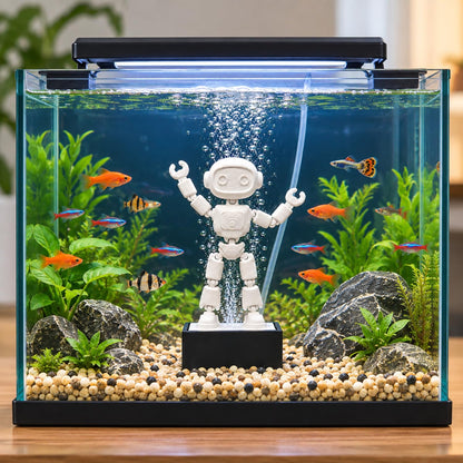 Petzlifeworld Dancing Robot Aquarium Decoration with Air Bubble Action – Moving Air-Powered Fish Tank Ornament for Freshwater Aquariums