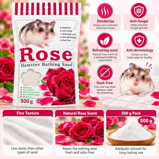 Petzlifeworld Scented Hamster Bath Sand 500g – Rose, Lavender, Green Apple & Lemon