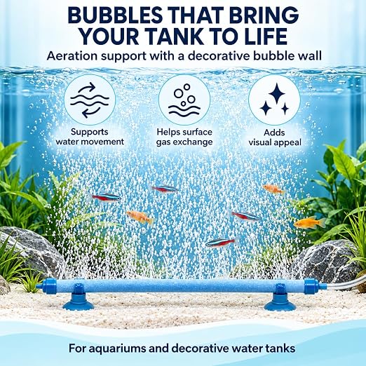 petzlifeworld 7 Inch Aquarium Bubble Wall Air Stone | Blue Diffuser Rod with Suction Cups | Glass-Mounted Bubble Curtain for Fish Tank Aeration & Decoration