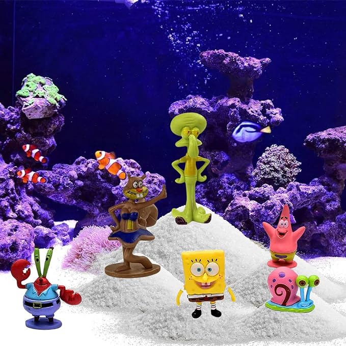 Petzlifeworld 6 Pcs Cute Spongebob Figure Model Aquarium Fish Tank Landscape Ornaments | Cute & Lifelike Ornaments for a Magical Underwater World