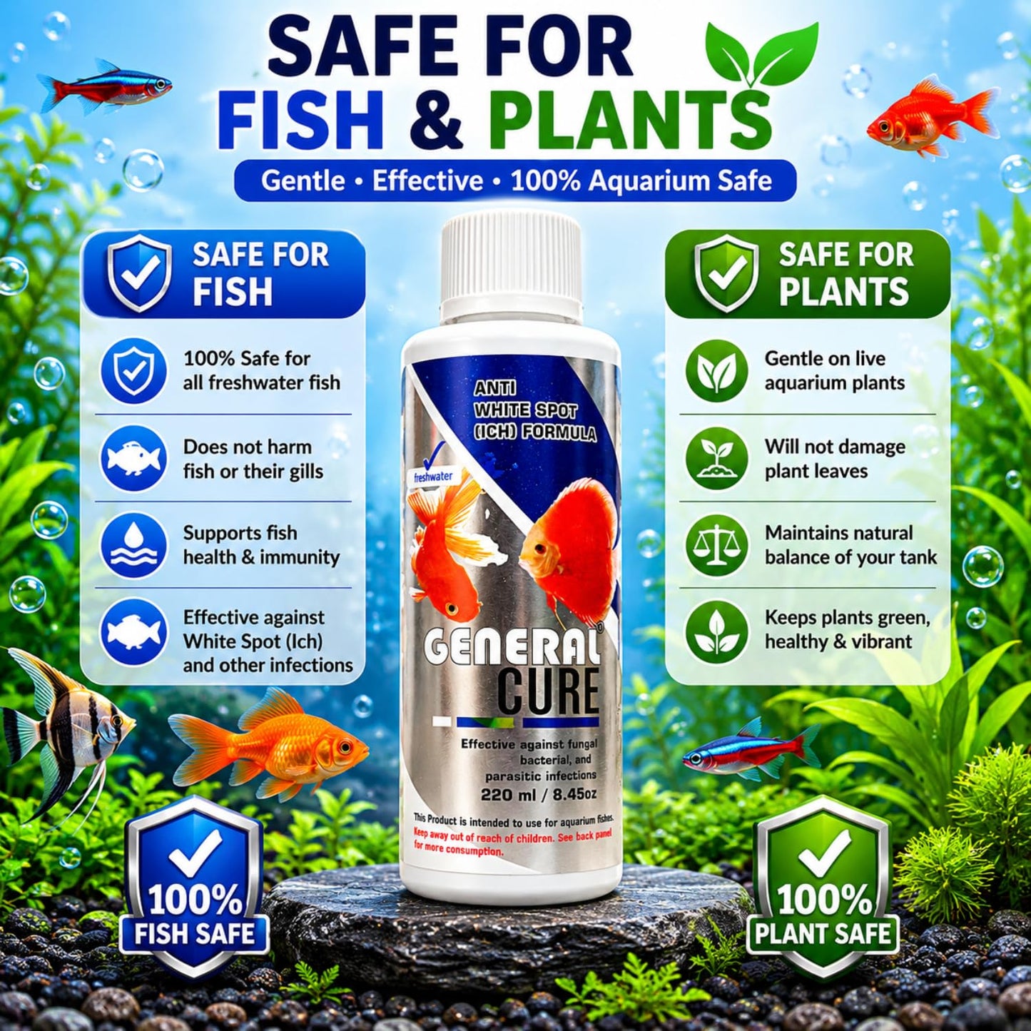 petzlifeworld Aquatic Remedies  General Cure Fish Care with Anti White Spot Formula for Freshwater Fish | Safe for All Aquatic Animals