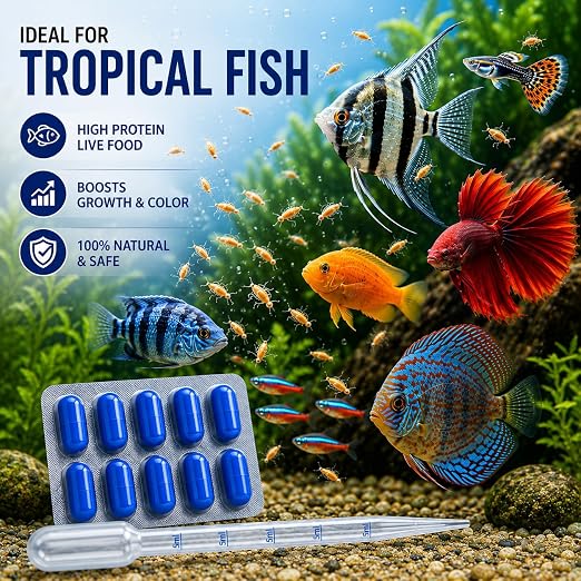 petzlifeworld 2-in-1 Peqon Artemia Cysts (1 Strip) 10 Capsules with 5ML Pipette Dropper | 90% Hatching Rate | Live Fish Food for Fry, Guppy, Betta, Angelfish, Discus, Tetras, Cichlids