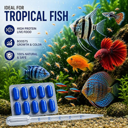 petzlifeworld 2-in-1 Peqon Artemia Cysts (1 Strip) 10 Capsules with 5ML Pipette Dropper | 90% Hatching Rate | Live Fish Food for Fry, Guppy, Betta, Angelfish, Discus, Tetras, Cichlids