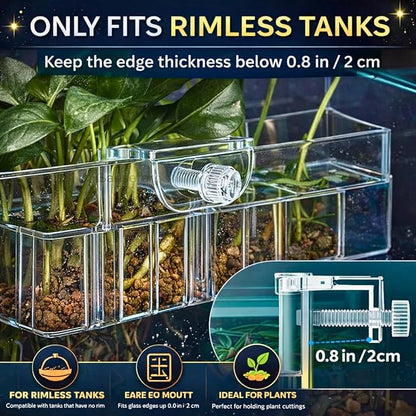 petzlifeworld 1Pcs Clear Acrylic Three-Compartment Hanging Hydroponic Planter | Hanging Plant Holder with Visible Root Growth | Decorative Aquatic Planter for Fish Tanks (18 × 6.5 × 8 cm)