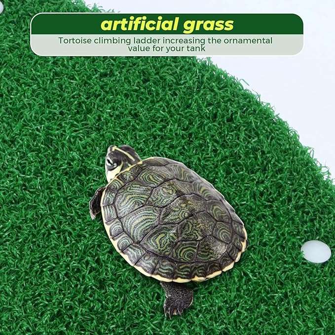 Petzlifeworld Acrylic (CP-120) Turtle Basking Platform Simulation Grass Tortoise Resting Terrace with Artificial Lawns Turtle Ramp Climbing Ladder Decor with Suction Cup