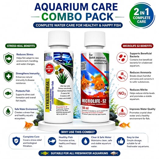 Petzlifeworld Aquatic Remedies (Pack of 2) Stress Heal-100ml & MIcrolife S2-100ml Aquarium Water Condiitoner
