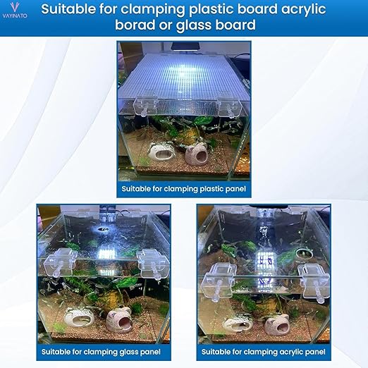 Petzlifeworld Transparent Acrylic Aquarium Cover Brackets with Screw Clamp | Lid Support Clips for Rimless Fish Tanks | Anti-Jump Design | Clear Plastic Mounts for Dividers & Lids (4 Pcs)