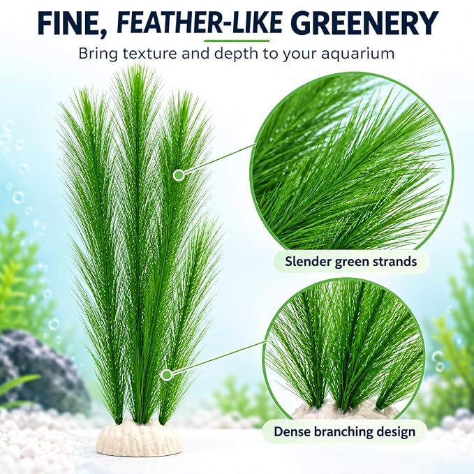 Petzlifeworld 1 Pcs Artificial Water Grass Aquarium Decoration (38 cm) Green Feather-Look Plant with Base | Simulation Aquatic Plant for Fish Tank Landscape & Aquascaping