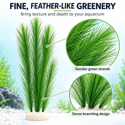 Petzlifeworld 1 Pcs Artificial Water Grass Aquarium Decoration (38 cm) Green Feather-Look Plant with Base | Simulation Aquatic Plant for Fish Tank Landscape & Aquascaping