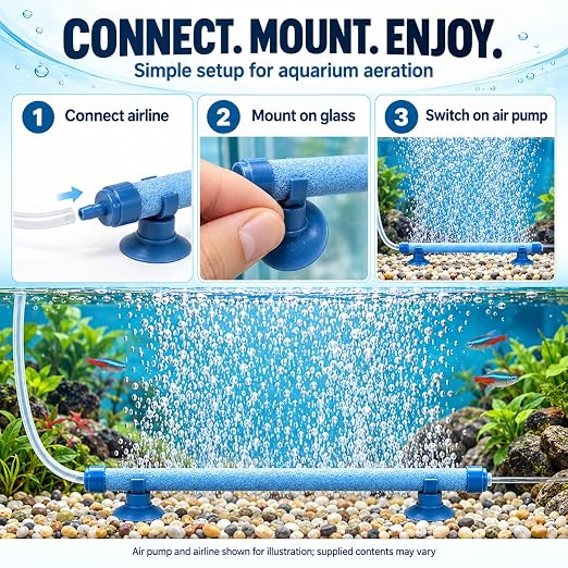 petzlifeworld 7 Inch Aquarium Bubble Wall Air Stone | Blue Diffuser Rod with Suction Cups | Glass-Mounted Bubble Curtain for Fish Tank Aeration & Decoration