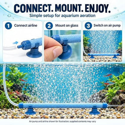 petzlifeworld 7 Inch Aquarium Bubble Wall Air Stone | Blue Diffuser Rod with Suction Cups | Glass-Mounted Bubble Curtain for Fish Tank Aeration & Decoration
