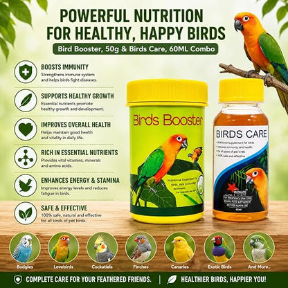 Petzlifeworld Bird Booster, 50g & Birds Care, 60ML Combo Health Supplements for All Kind of Pet Birds