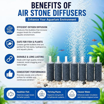 petzlifeworld 1.5 Inch Aquarium Air Stone Diffuser, Pack of 6 | Fine Bubble Oxygen Aerator Stone with Air Tube Connector | Bubble Stone for Fish Tank, Aquarium & Hydroponics
