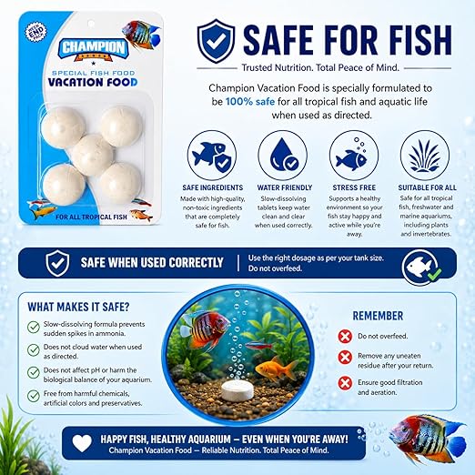 petzlifeworld Champion Vacation Fish Food Tablets Pack of 3 | Slow Dissolving Weekend & Holiday Feeding Blocks | Automatic Fish Feeder Food for Tropical Aquarium Fish | Clean Water Formula