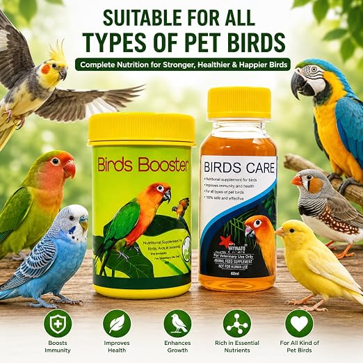 Petzlifeworld Bird Booster, 50g & Birds Care, 60ML Combo Health Supplements for All Kind of Pet Birds