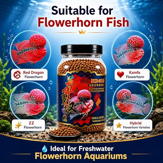 Petzlifeworld Inch Gold Flower Horn Fish Food for Head and Colour Enhancement (180 G)