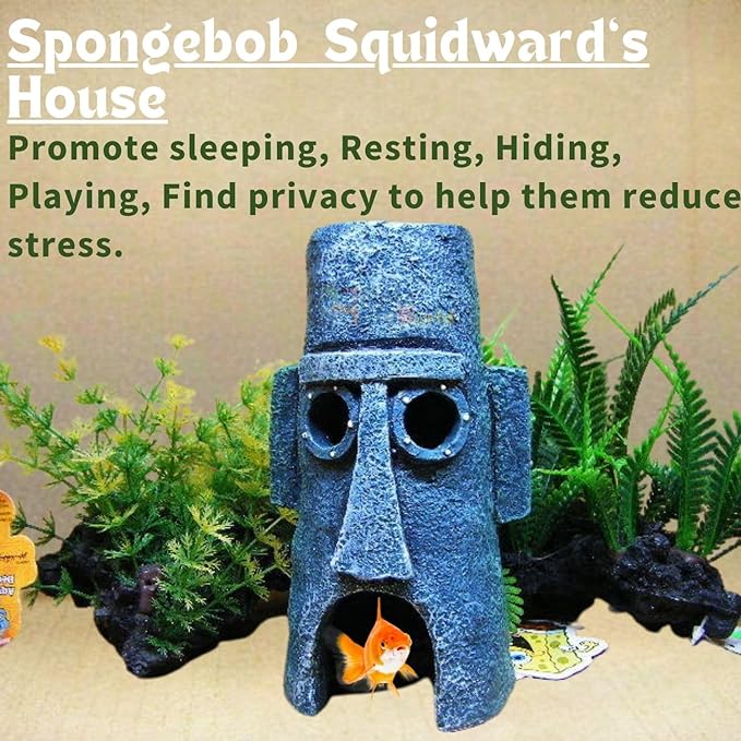 Petzlifeworld Spongebob Squidward's House Fish Hiding Cave for Fish Tank Decoration | Non-Toxic and Safe for Both Fish and Aquatic Plants Perfect for Fresh & Saltwater Tanks