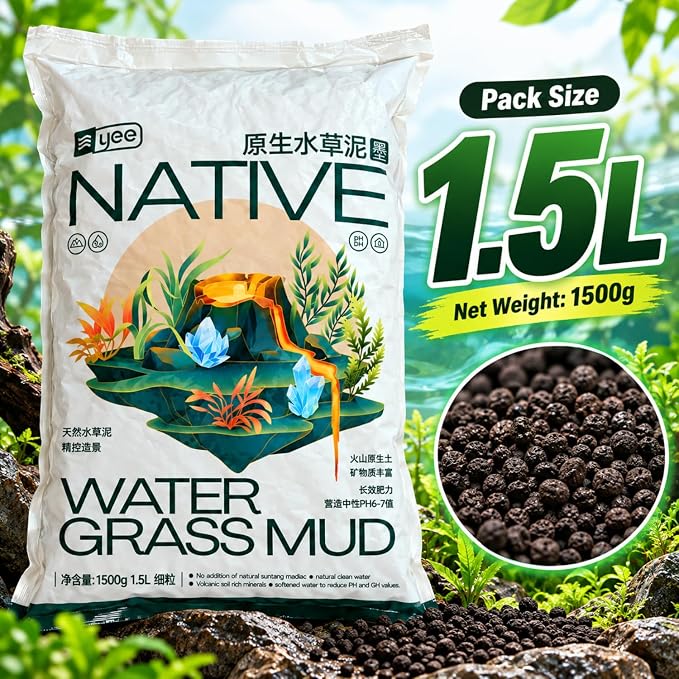 YEE    0.5L, 1.5L &amp; 3L Native Aqua Soil for Planted Aquariums | Premium Nutrient-Rich Substrate for Aquatic Plants, Shrimp & Freshwater Fish | pH Buffering 6.0–7.0 | Low Dust Granules