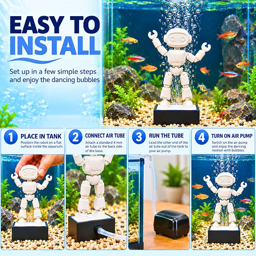 Petzlifeworld Dancing Robot Aquarium Decoration with Air Bubble Action – Moving Air-Powered Fish Tank Ornament for Freshwater Aquariums
