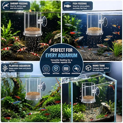 petzlifeworld Transparent Aquarium Fish Feeding Cup with Bottom Micro Mesh Net | Anti-Float Artemia Feeder for Shrimp & Baby Fish | Suction Cup Feeding Station for Micro Pellets & Powder Feed