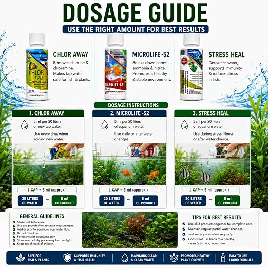 Aquatic Remedies (Pack of 3) Aquarium Fish Tank Water Conditioner Combo | Stress Heal-100ml | Microlife S2-100ml | Chlor Away-100ml