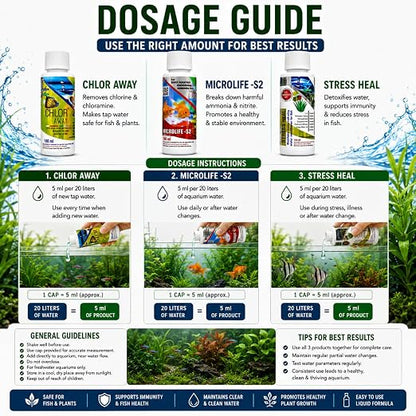 Aquatic Remedies (Pack of 3) Aquarium Fish Tank Water Conditioner Combo | Stress Heal-100ml | Microlife S2-100ml | Chlor Away-100ml