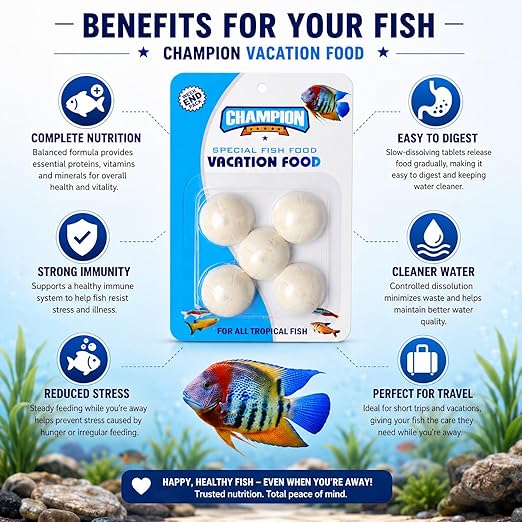 petzlifeworld Champion Vacation Fish Food Tablets Pack of 3 | Slow Dissolving Weekend & Holiday Feeding Blocks | Automatic Fish Feeder Food for Tropical Aquarium Fish | Clean Water Formula